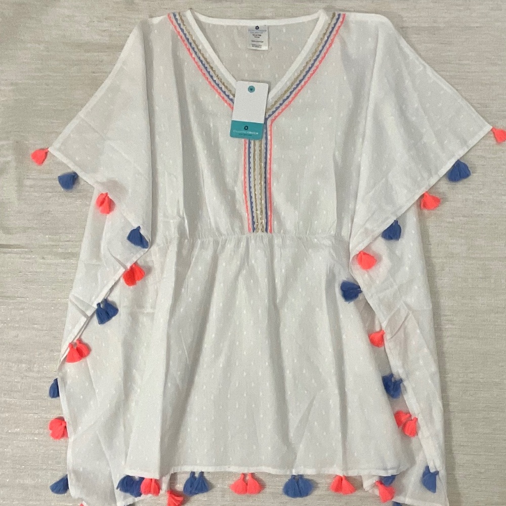 NWT Snapper Rock White Sherbet Tassel Kaftan Cover up Dress Size 10-12